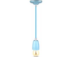 Retro porseleinen lamp - BLAUW - E27 fitting - pendel