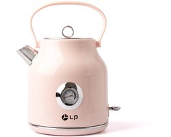Retro roestvrijstalen waterkoker - 1500W snel opwarmen, 1,7 liter - Met grote thermometer + LED-indicator, automatische uitschakeling om droogkoken te voorkomen - roze