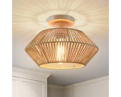 Retro rotan plafondlamp, handgeweven rotan lamp, half-inbouw plafondlamp van rotan voor slaapkamer, keuken, hal en entree