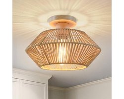 Retro rotan plafondlamp, handgeweven rotan lamp, half-inbouw plafondlamp van rotan voor slaapkamer, keuken, hal en entree