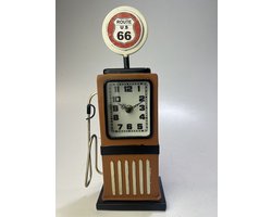 Retro Route 66 benzinepomp klok - bureauklok Bruin / oranje metaal.