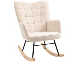 Retro Schommelstoel – Schommelstoel – Schommelstoel Met Armleuning – Relaxstoel – Houten Schommelstoel – Massief Hout – Compact Formaat 98x71x101 cm – Beige