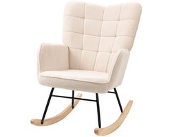 Retro Schommelstoel – Schommelstoel – Schommelstoel Met Armleuning – Relaxstoel – Houten Schommelstoel – Massief Hout – Compact Formaat 98x71x101 cm – Beige