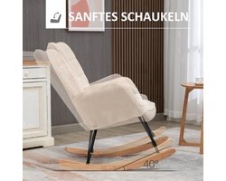 Retro Schommelstoel – Schommelstoel – Schommelstoel Met Armleuning – Relaxstoel – Houten Schommelstoel – Massief Hout – Compact Formaat 98x71x101 cm – Beige