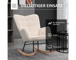 Retro Schommelstoel – Schommelstoel – Schommelstoel Met Armleuning – Relaxstoel – Houten Schommelstoel – Massief Hout – Compact Formaat 98x71x101 cm – Beige