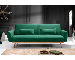 Retro slaapbank BELLA 208 cm smaragdgroen fluwelen 3-zits bank inclusief kussens