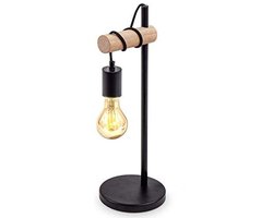 Retro Tafellamp van Hout & Metaal - LED Verlichting E27 Max 10W (Niet Inbegrepen) - Bureau, Slaapkamer of Nachtkastje - Modern Zwart Design