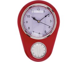 Retro Teardrop Wandklok met Timer - Rood