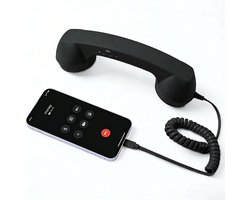 Retro Telefoon - Retro telefoonhoorn - Aansluitend op Mobiel - Type-C - Telefoonhoorn met vaste aansluiting - Headset - Ergonomisch - Koptelefoon - Woondecoratie - Retro telefoonhandset geschikt voor iPhone en Android - Zwart