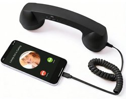 Retro Telefoonhoorn - Geschikt voor iPhone & Android - USB-C Bedrade Telefoonhoorn met Microfoon - Vintage Handset voor Bellen, Videogesprekken, Vergaderingen & Online Conferenties - Zwart