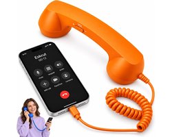 Retro Telefoonhoorn - Geschikt voor Smartphones met USB-C - Bedrade Vintage Handset - Plug & Play - Met Microfoon & Luidspreker - Voor Bellen, Videobellen & Thuiswerk - Oranje