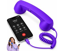 Retro Telefoonhoorn - Geschikt voor Smartphones met USB-C - Bedrade Vintage Handset - Plug & Play - Met Microfoon & Luidspreker - Voor Bellen, Videobellen & Thuiswerk - Paars
