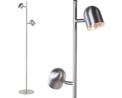 Retro vloerlamp | 2 lichts | geborsteld staal | dimbaar | draai- en kantelbaar | modern design | woonkamer / slaapkamer lamp