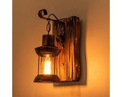 Retro Wandlamp Hout Creatieve Wandlampen Houten Kunstlantaarn Kledingwinkel Restaurant Koffiebar Houten Retro Lampen E27 Glazen Wandlamp Slaapkamer Gangpad Vintage Lampen Bedlamp