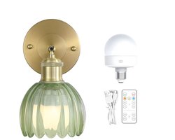 Retro wandlamp met verstelbare messing glazen kap en schakelaar; geschikt voor naast het bed, in de slaapkamer of bij de deur - groen, driekleurig, oplaadbaar model.