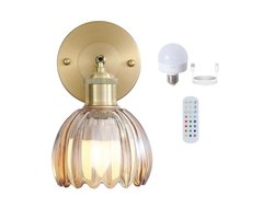 Retro wandlamp met verstelbare messing glazen kap en schakelaar, geschikt voor naast het bed, in de slaapkamer of bij de deur - oplaadbaar RGB-model.