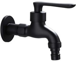 Retro zwarte metalen wandkraan, buitenkraan met 1/2" uitlaat, vorstbestendig messing met enkele aansluiting, slangtuit voor tuinwasmachine, corrosiebestendig, roestbestendig, lengte 10 cm, hoogte 9 cm (A-G1/2)