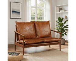 RetroLuxe Acacia Lederen 2-zits Bank Bruin 116 cm - Vintage Design Loveseat Casa Serena