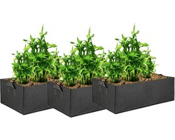 Reusable Large Plant Grow Bag - Rectangular Fabric Breathable Planter Container Pots - Home Garden for Flower Potato Tomato Carrot - Black 40x30x20cm - Set of 3