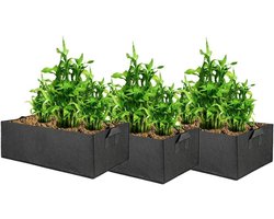 Reusable Large Plant Grow Bag - Rectangular Fabric Breathable Planter Container Pots - Home Garden for Flower Potato Tomato Carrot - Black 40x30x20cm - Set of 3