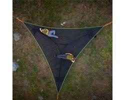 Reusachtige driehoekige camping hangmat, outdoor camping, reusachtige antenne camping hangmat, multi person hangmat, draagbare antenne camping, comfortabel, tuinterras, vouwmeubilair (zwart, 4 x 4 meter)