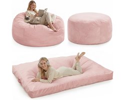 Reuze 3-in-1 Zitzak & Slaapbank - XL Lounge Stoel met Traagschuim (Memory Foam) - Met Wasbare Flanellen Hoes, Zijvak & Handvat - Opklapbaar Zitzak Bed voor Volwassenen & Tieners - roze