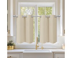 REWYTAZ-gordijnen, kort, ondoorzichtig, met ringen, vintage verduisteringsgordijnen, vitrage, bistrogordijn, modern, 90 cm hoog, set van 2 woonkamer (beige)