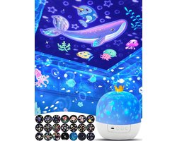 REWYTAZ-Projector Nachtlamp voor Kinderen - 21 Filmsets Sterrenhemel Projectie - 360° Draaiend voor Plafond - Voor Slaapkamer en Babykamer - 1-14 Jaar