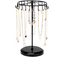 REWYTAZ-Zwart Metalen Roterende Sieraden Houder Display Standaard (23 Haken) – H34,8 x B20,5 cm – Hang Organizer Toren Rek – Opslag Voor Kettingen & Armbanden