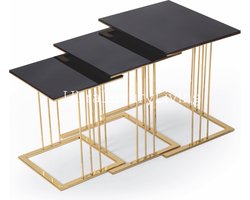 REX Metal Bijzettafel Set van 3 - Zwart/Goud