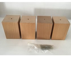 RexaPlan Houten Meubelpoten Set met Schroeven - 10 x 7 x 7 cm - Bruin
