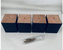 RexaPlan Houten Meubelpoten Set met Schroeven - 8 x 7 x 7 cm - Zwart