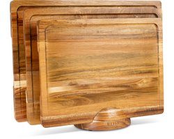 Rfiss Snijplankenset 3-Delig met Houder – FSC Acaciahout – Sapgeul & Mesvriendelijk – Borrelplank & Serveerplank
