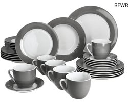 RFWR® 30-delig porseleinen serviesset voor 6 personen met grijze rand
