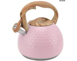 RFWR® 3L Roestvrijstalen Fluitketel met Hittebestendig Handvat - Moderne Theepot voor Inductiekookplaat en Gasfornuis - Roze