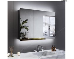 RFWR® Badkamerspiegelkast met LED-verlichting en stopcontact - 100x60x13 cm