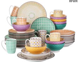 RFWR® Elegant 40-delige Serviesset voor 8 Personen van Porselein met Diverse Kleuren en Patronen