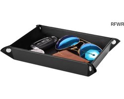 RFWR® Elegante PU Leren Valet Tray - Multifunctionele Opbergtray voor Sleutels, Telefoon, Muntstukken en Sieraden - Ideaal voor Bureau en Nachtkastje - Zwart