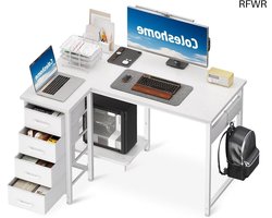 RFWR® Hoekbureau L-vormig 100 x 70 cm met 4 Laden - Compact en Omkeerbaar voor Kantoor en Slaapkamer
