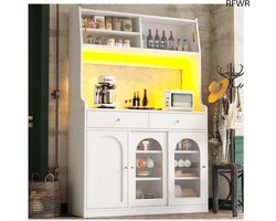 RFWR® Hoge kast met verstelbare planken en LED-verlichting - multifunctionele buffetkast voor woonkamer en keuken (120 x 40 x 180 cm)