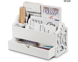 RFWR® Houten Bureau-organizer met Lade en Brievenbakje - Desk Organizer met 5 Vakken voor Kantoor en Thuis