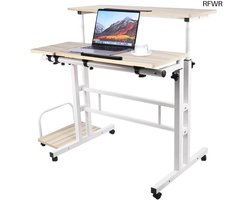 RFWR® Klein computerbureau met wieltjes, verstelbaar en kantelbaar blad, ideaal voor kleine ruimtes