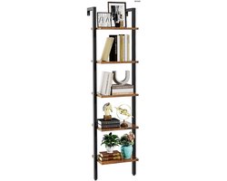 RFWR® Ladderrek met 5 niveaus - Boekenkast en DIY Staand Rek voor Woonkamer, Kantoor en Balkon - Rustiek Bruin Hout en Metaal