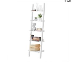 RFWR® Ladderrek Opbergplank - Decoratieve Ladderplank Boekenkast - Wit - 56x189x27cm