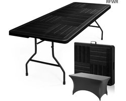 RFWR® Luxe Inklapbare Tuintafel met Grijze Tafelrok - Ideaal voor Camping, Picknick en Balkon - Stevige Vouwtafel tot 250 KG