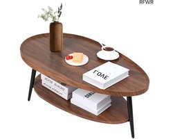 RFWR® Ovale Houten Salontafel met Opbergruimte en Industrieel Design