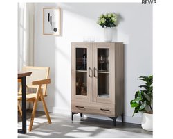 RFWR® Vitrinekast met lade en glazen deuren - Multifunctionele buffetkast 115x70x31 cm in Sonoma eikenkleur