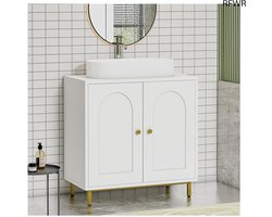 RFWR® Wastafel Kabinet voor Badkamer met 2 Deuren en Verstelbare Legplank - Vrijstaand en Ruimtebesparend, Landelijke Stijl 30 x 60 x 63 cm, Wit