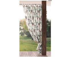 RFWR® Weerbestendig Tuingordijn met Lus voor Pergola en Terras - 155x200 cm - Grijze Opdruk