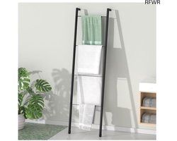 RFWR® Zwarte Metalen Dekenladder - Vrijstaande Ladder voor Handdoeken en Plaids